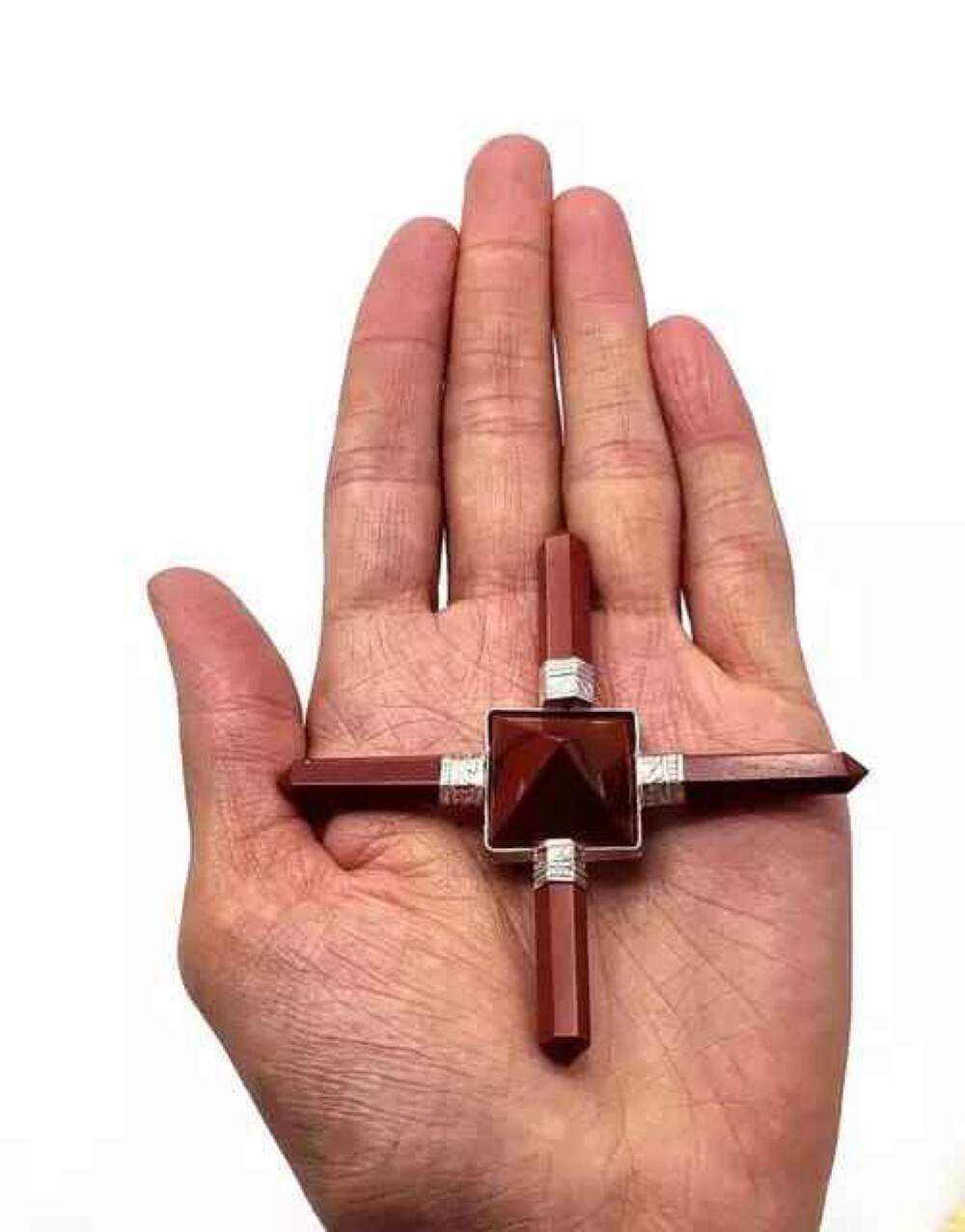 Natural Crystal Red Jasper Gemstone 4 Point Pyramid Energy Generator - Grade: Aaa