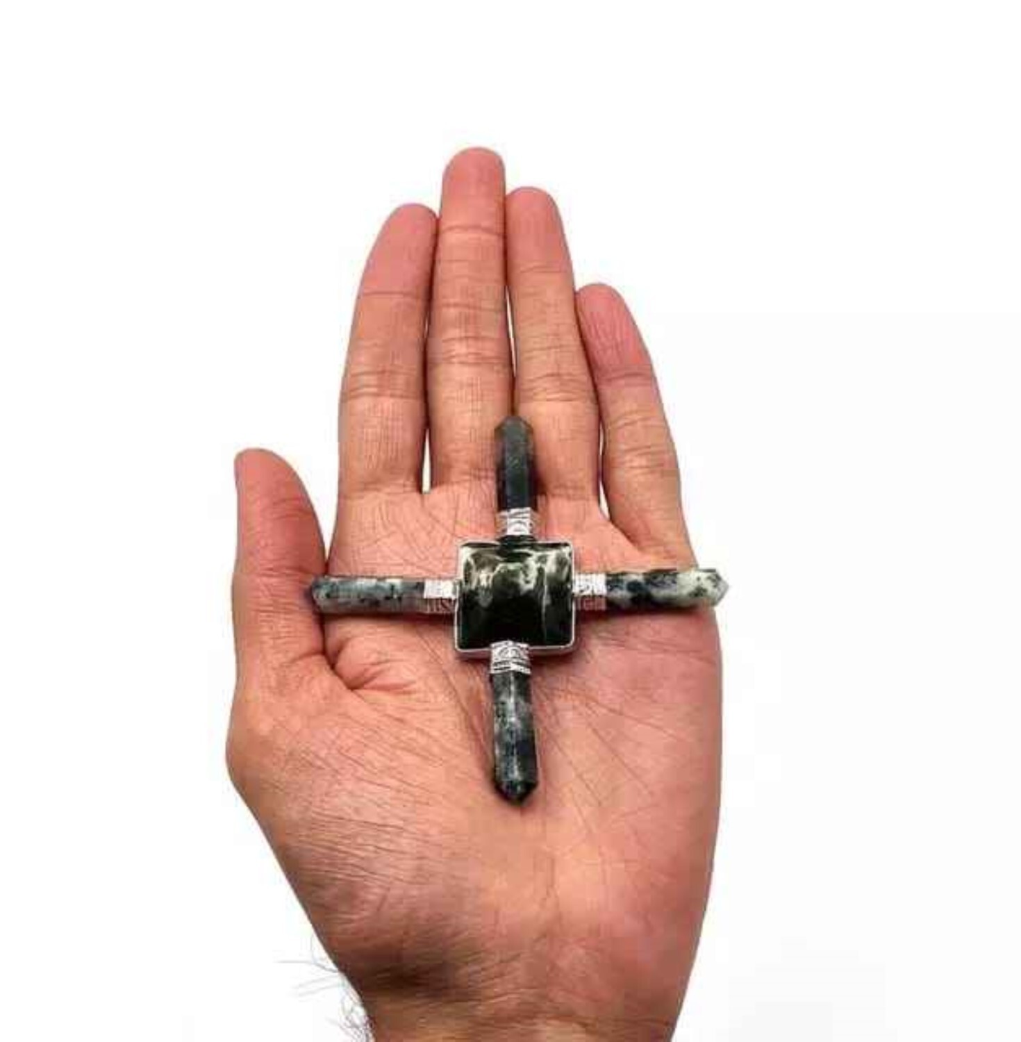 Natural Moss Agate Crystal Gemstone 4 Point Pyramid Energy Generator - A+ Grade Agate, Free Size, Green Color, 100g Weight | Natural Stone Design