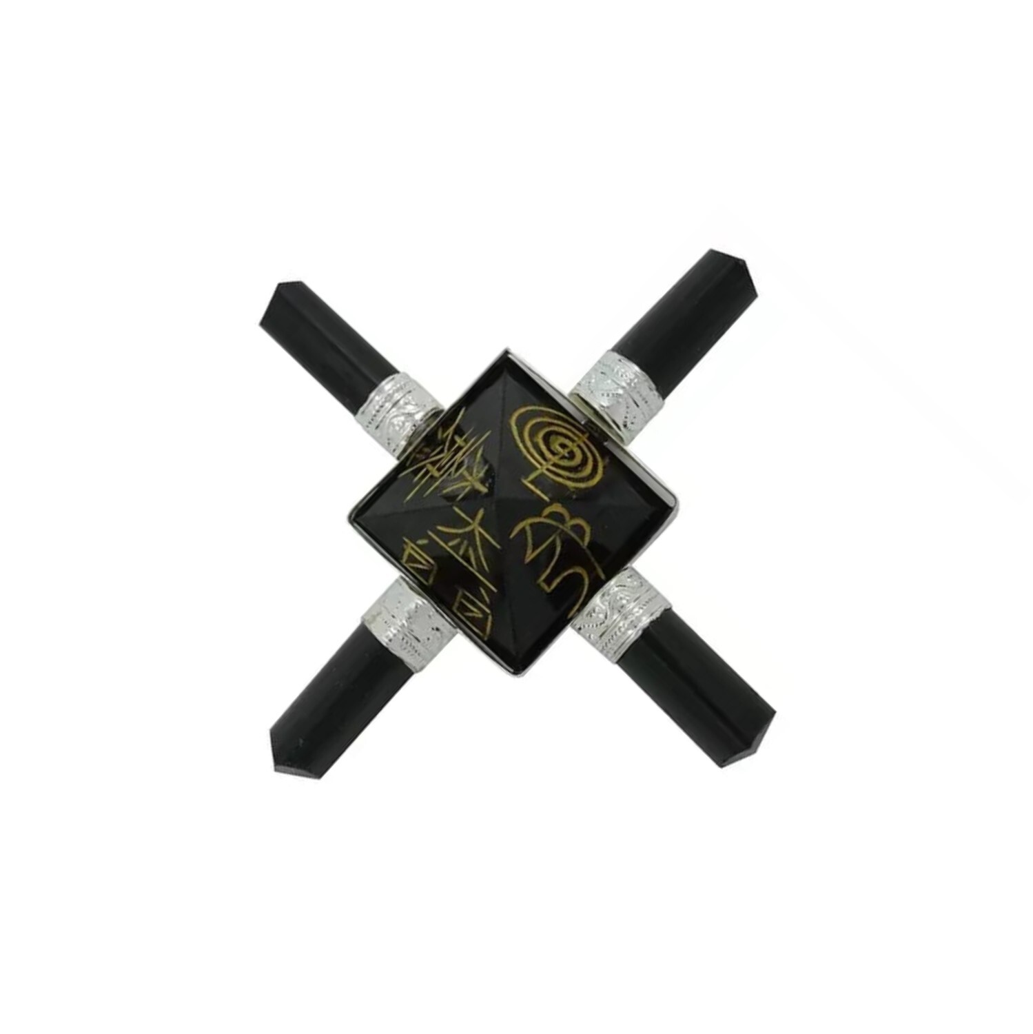 Natural Black Agate Crystal Gemstone 4 Point Pyramid Energy Generator - Grade: A+