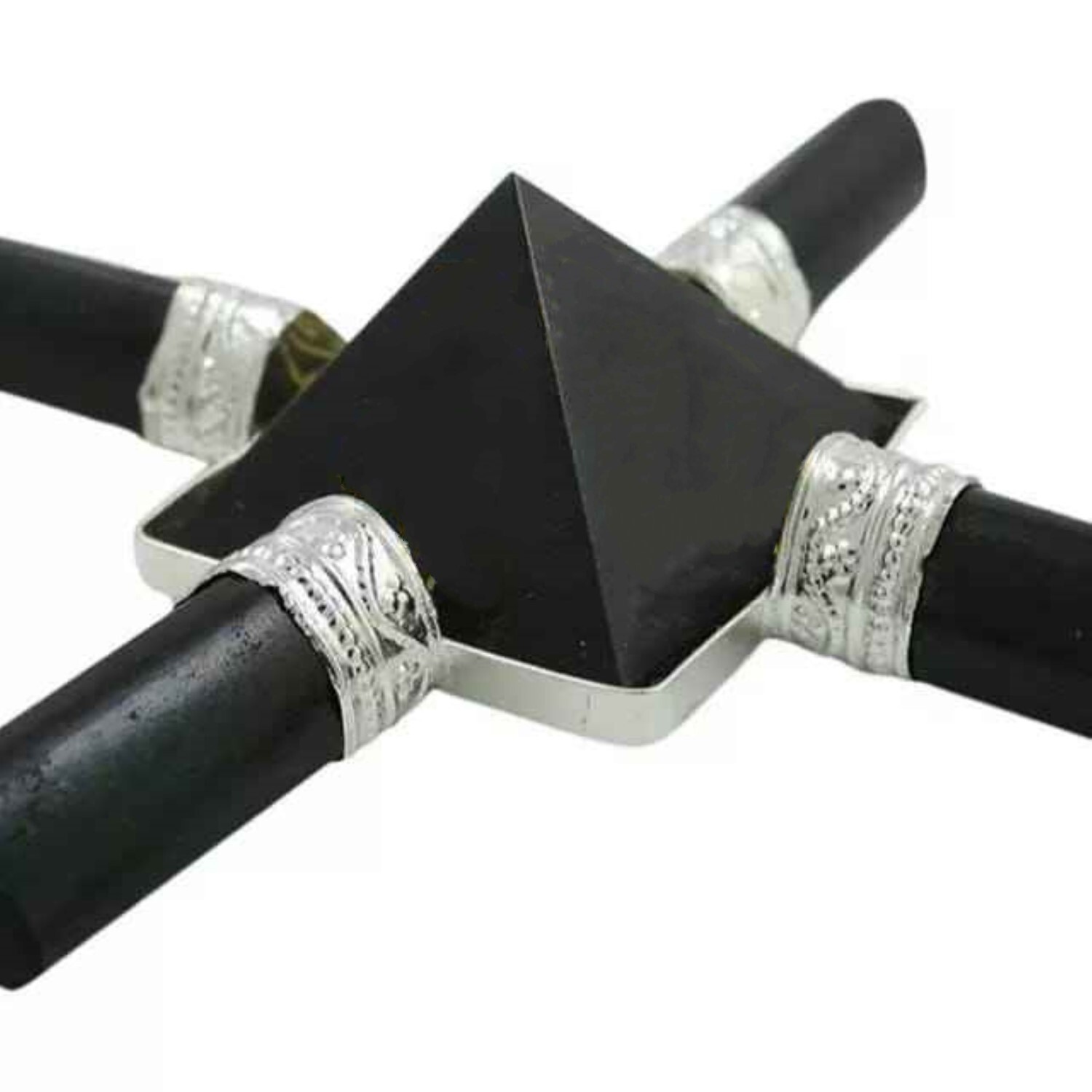 Natural Black Agate Crystal Gemstone 4 Point Pyramid Energy Generator - Grade: A+