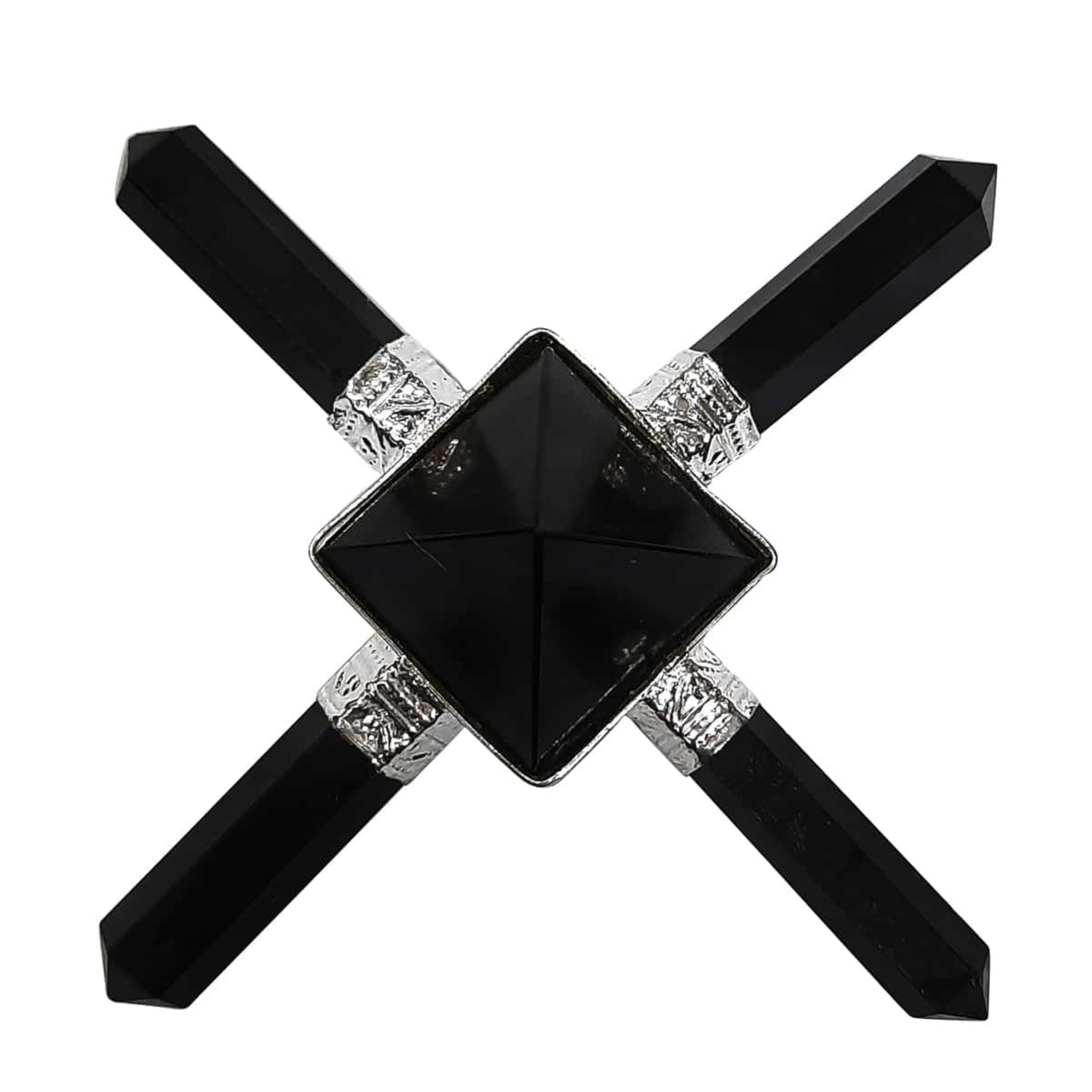 Natural Crystal Black Tourmaline Gemstone 4 Point Pyramid Energy Generator - Aaa Grade, Free Size, Black Color, 100 Grams | Ideal For Energy Healing And Meditation
