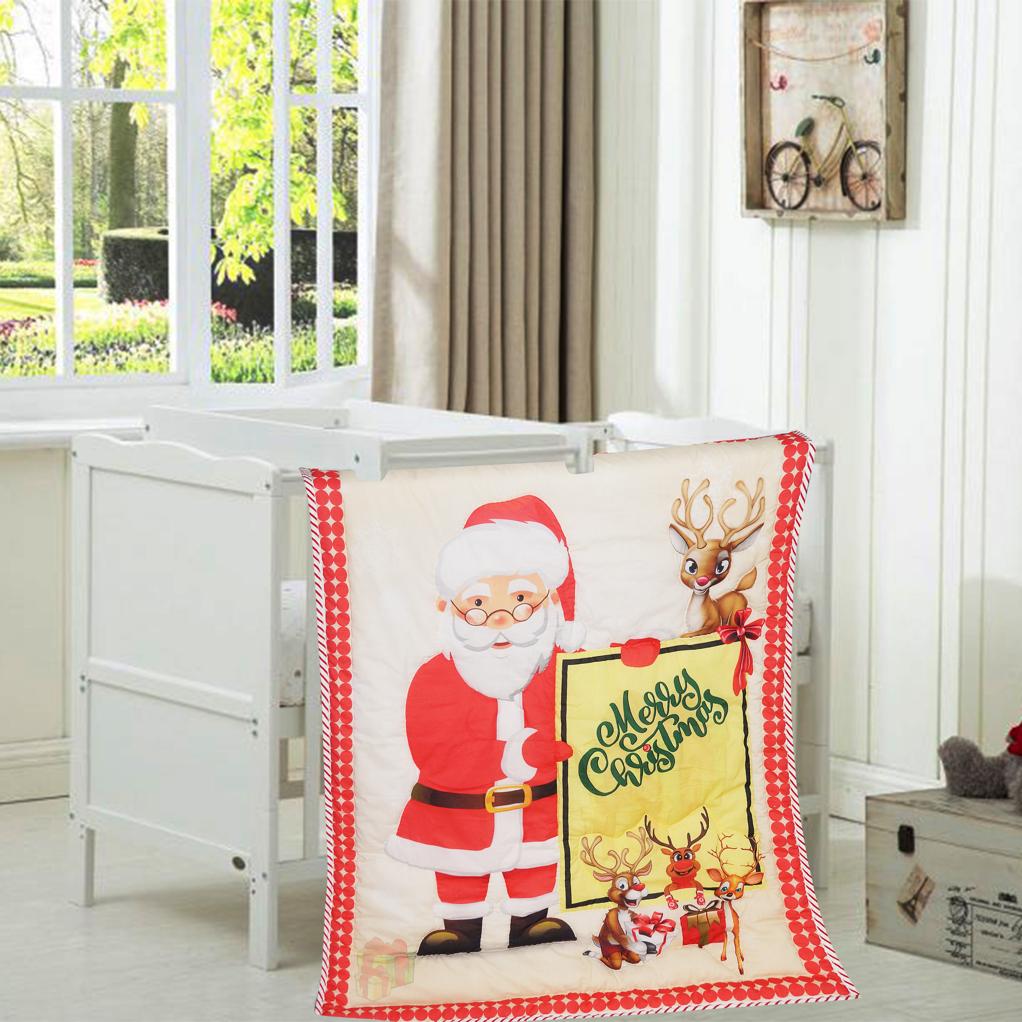 Multicolor Christmas Santa Design Baby Quilt