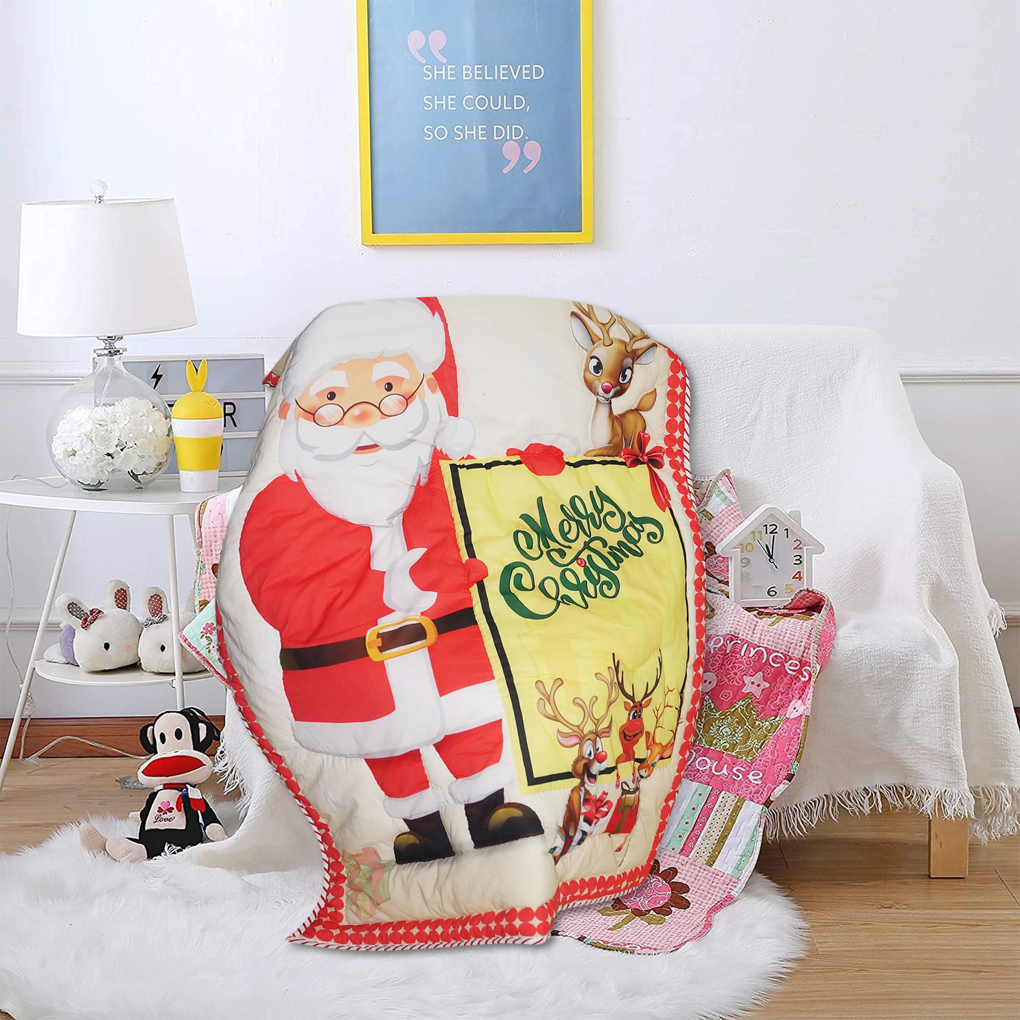 Multicolor Christmas Santa Design Baby Quilt