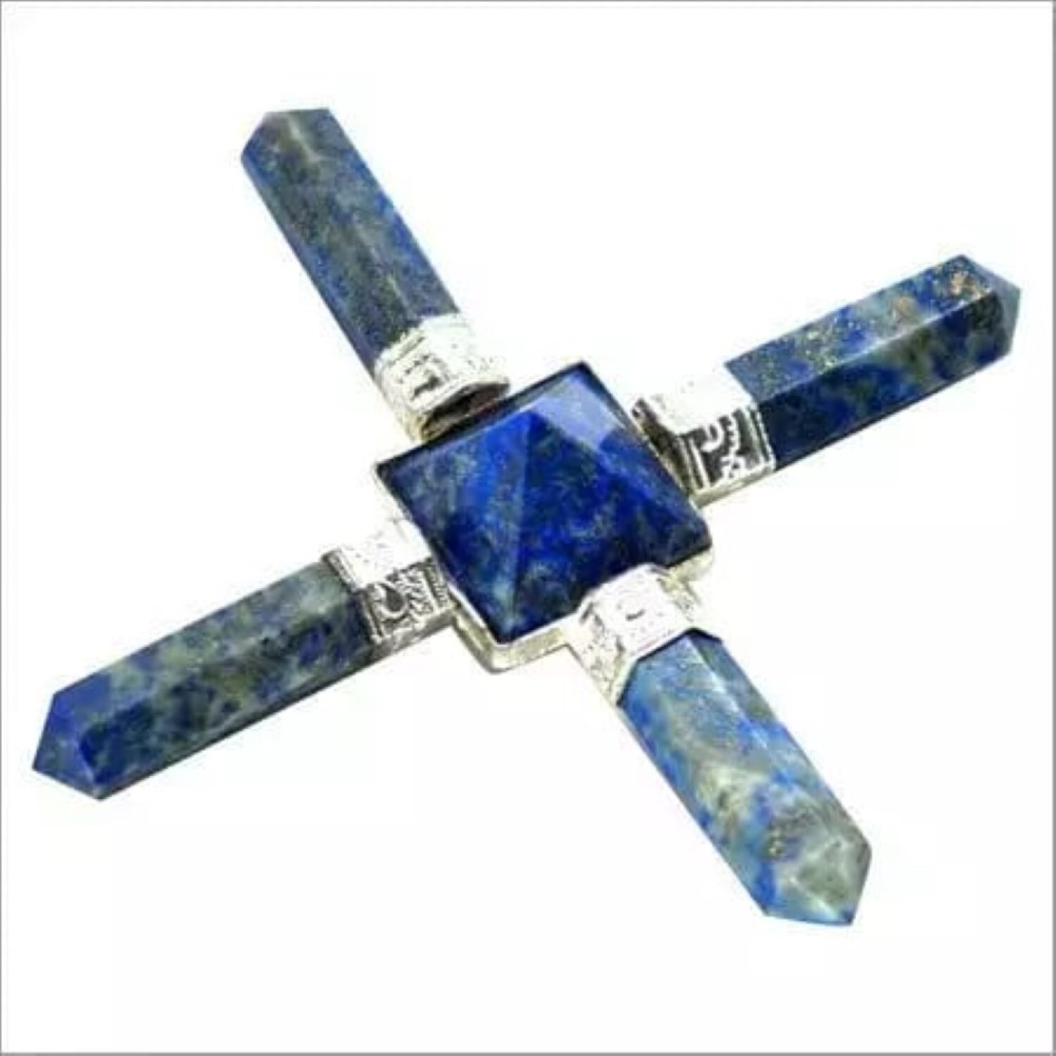 Natural Lapis Lazuli Crystal Gemstone 4 Point Pyramid Energy Generator - Natural Stone, Free Size, Blue Color, 100 Gm Weight | Ideal For Energy Healing And Meditation