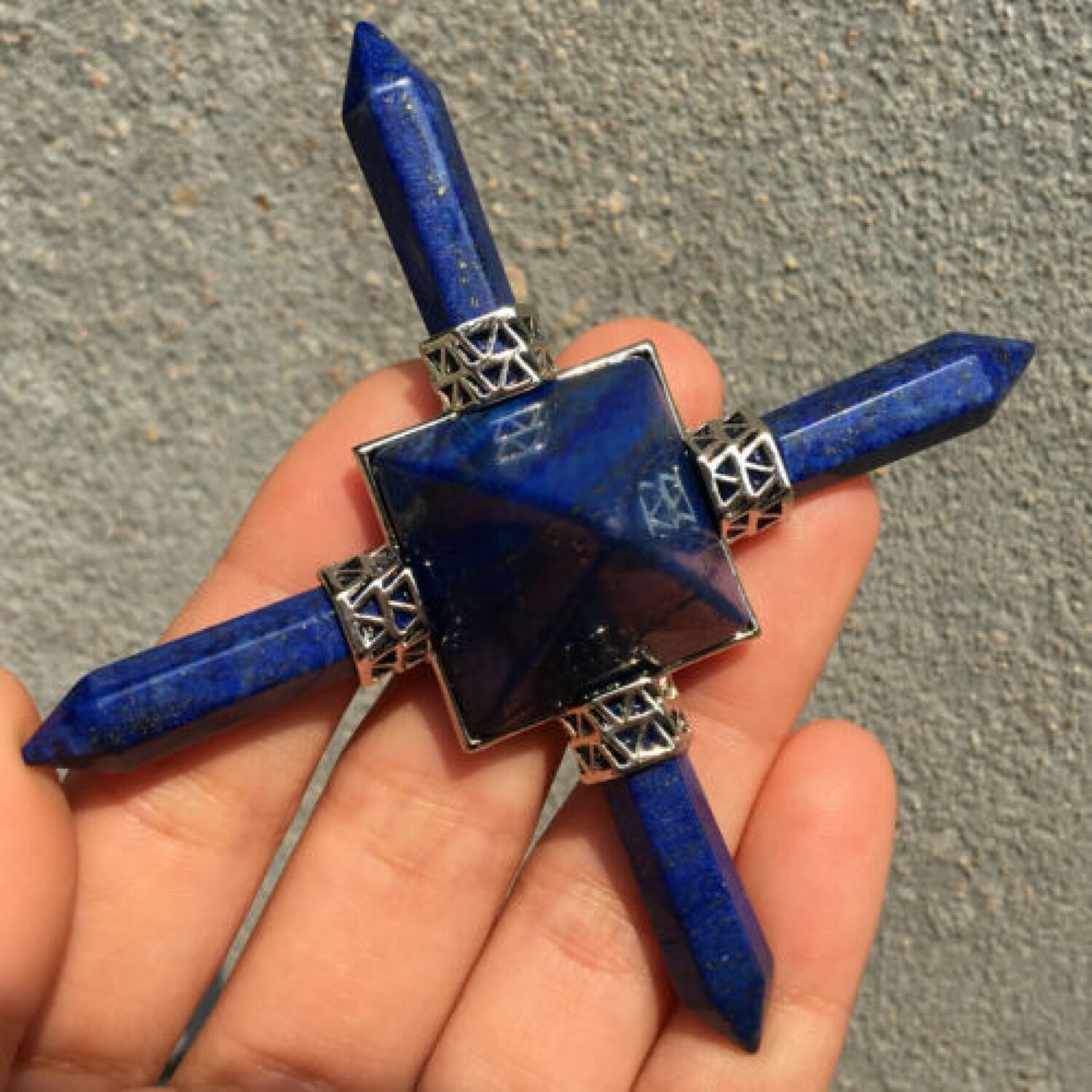 Natural Lapis Lazuli Crystal Gemstone 4 Point Pyramid Energy Generator - Natural Stone, Free Size, Blue Color, 100 Gm Weight | Ideal For Energy Healing And Meditation