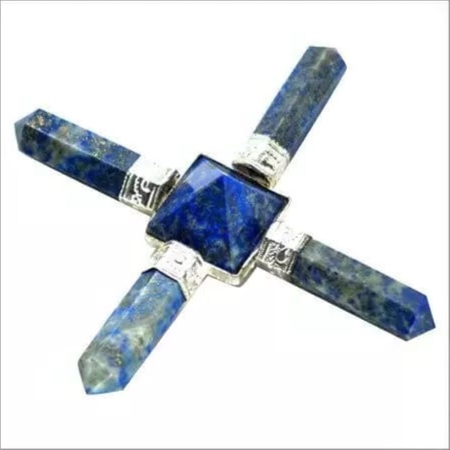 Natural Lapis Lazuli Crystal Gemstone 4 Point Pyramid Energy Generator - Natural Stone, Free Size, Blue Color, 100 Gm Weight | Ideal For Energy Healing And Meditation
