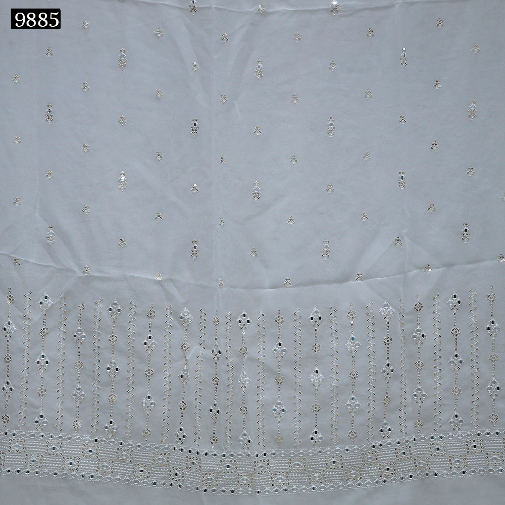 Embroidered Georgette Mirror Work Lehenga Fabric - 54" Width White Color | Lightweight Net Versatile For Bridal Lehenga Choli And Blouse Intricate Sequence And Cording Embroidery