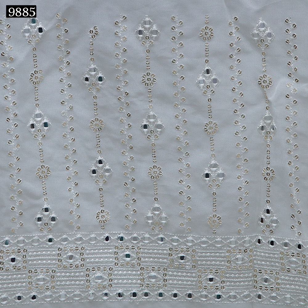 Embroidered Georgette Mirror Work Lehenga Fabric - 54" Width White Color | Lightweight Net Versatile For Bridal Lehenga Choli And Blouse Intricate Sequence And Cording Embroidery