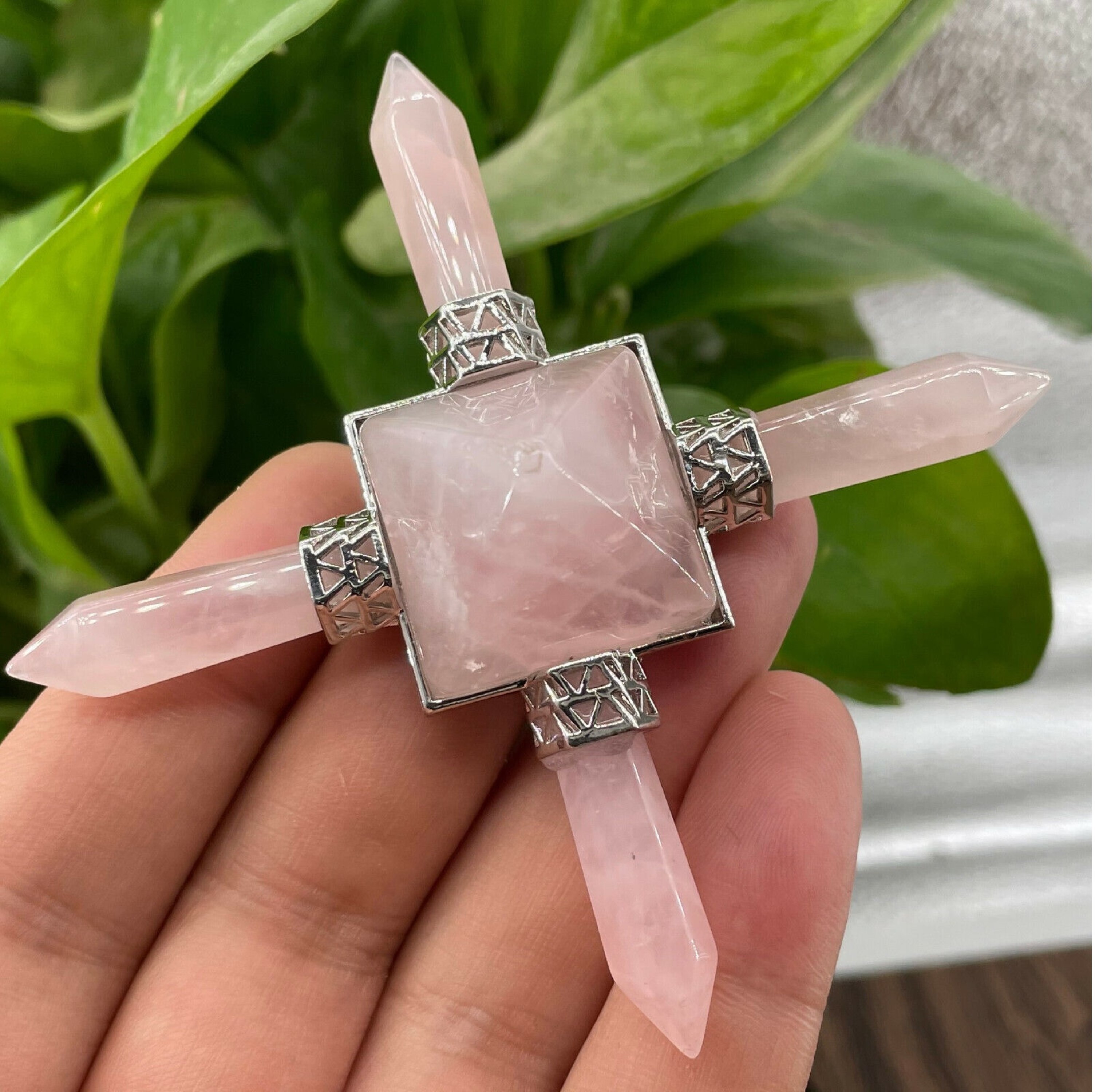 Natural Rose Quartz Crystal Gemstone Point Pyramid Energy