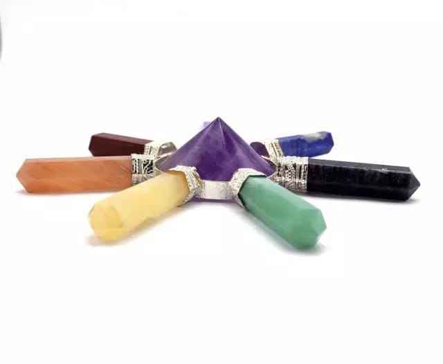 Natural Amethyst With Seven Chakra Gemstone 7 Point Pyramid Energy Generator - Natural Amethyst, Free Size, Purple Color, 100g, Aaa Grade | Energy Amplifier, Spiritual Tool, Unique Home Decor