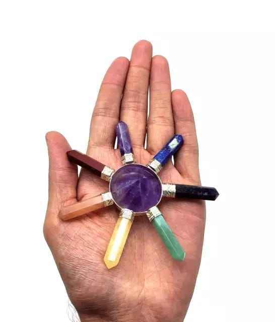 Natural Amethyst With Seven Chakra Gemstone 7 Point Pyramid Energy Generator - Natural Amethyst, Free Size, Purple Color, 100g, Aaa Grade | Energy Amplifier, Spiritual Tool, Unique Home Decor