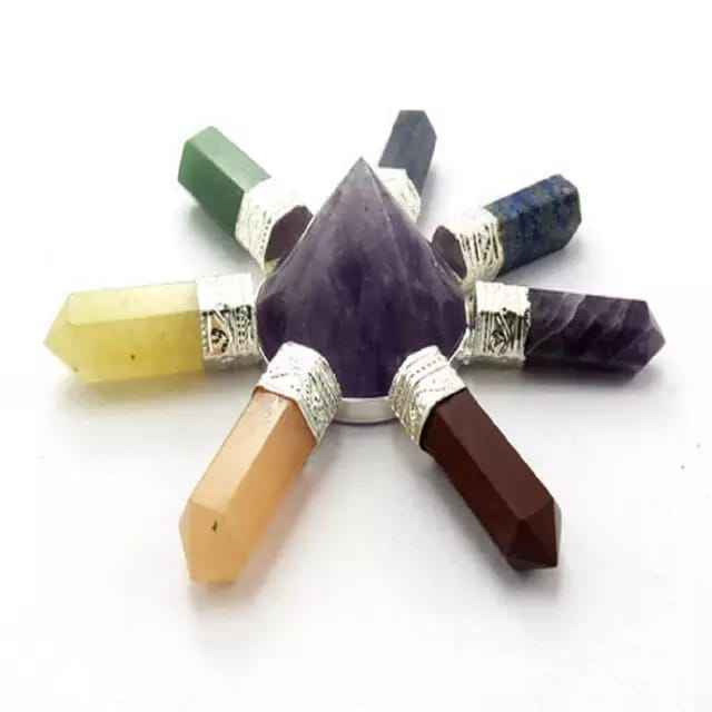 Natural Amethyst With Seven Chakra Gemstone 7 Point Pyramid Energy Generator - Natural Amethyst, Free Size, Purple Color, 100g, Aaa Grade | Energy Amplifier, Spiritual Tool, Unique Home Decor