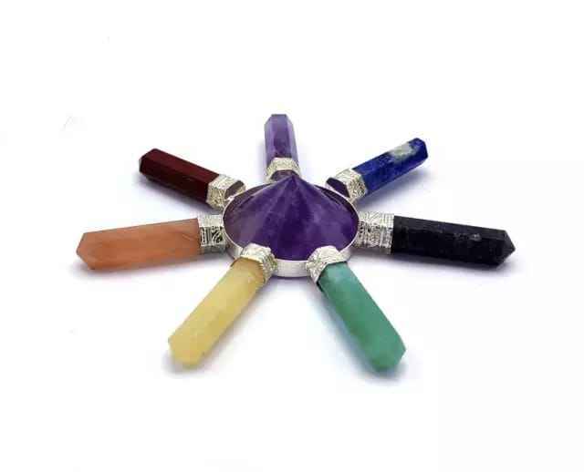 Natural Amethyst With Seven Chakra Gemstone 7 Point Pyramid Energy Generator - Natural Amethyst, Free Size, Purple Color, 100g, Aaa Grade | Energy Amplifier, Spiritual Tool, Unique Home Decor