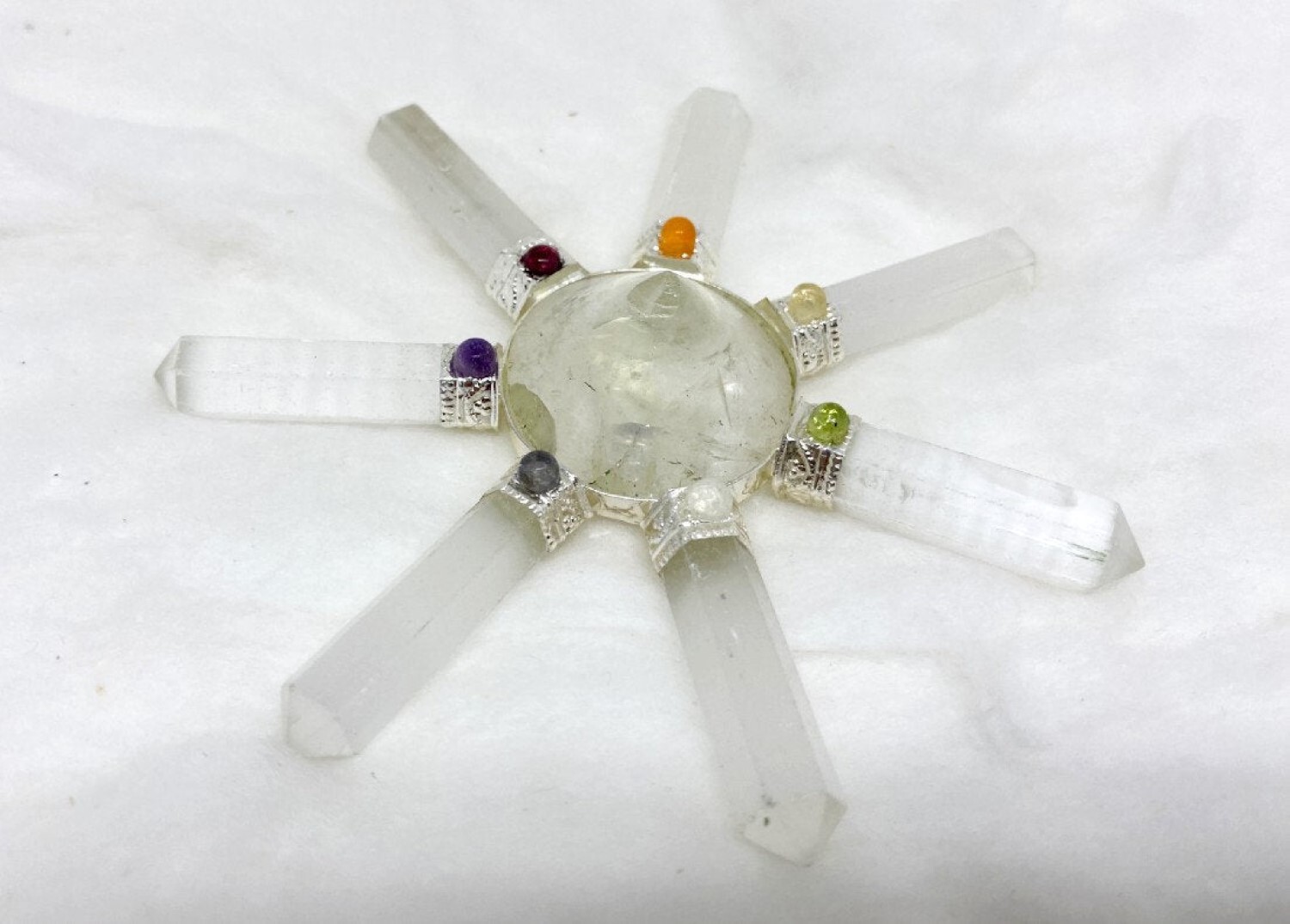 Natural Crystal Quartz Gemstone 7 Point Pyramid Energy Generator - Aaa Grade Natural Quartz, Free Size, White Stone Color, 100 Gm Weight | Chakra Balancing, Intuition Enhancement, Ideal For Meditation And Healing Practices