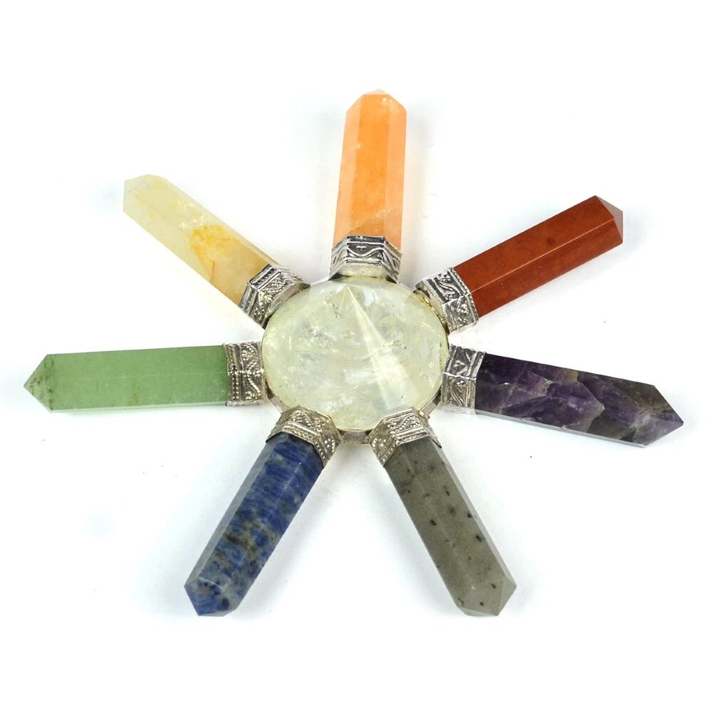 Natural Crystal With Seven Chakra Gemstone 7 Point Pyramid Energy Generator - Agate Material, Free-size, White Color, 100g Weight | Aaa Grade, Natural Stone
