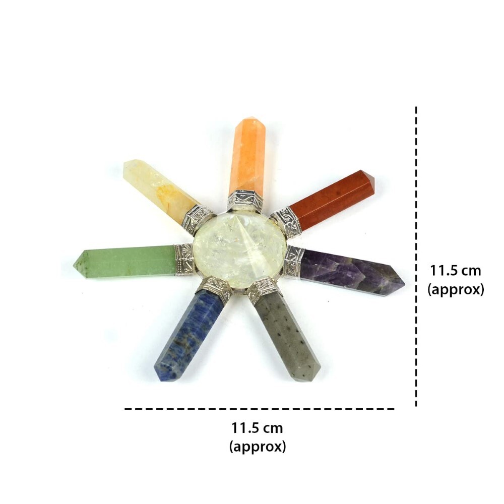 Natural Crystal With Seven Chakra Gemstone 7 Point Pyramid Energy Generator - Agate Material, Free-size, White Color, 100g Weight | Aaa Grade, Natural Stone