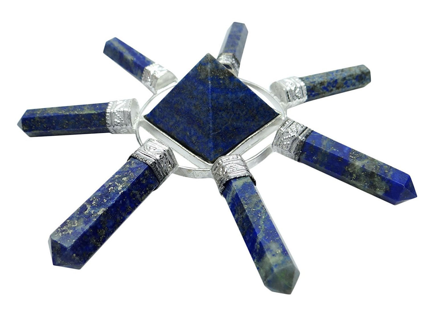 Natural Lapis Lazuli Gemstone 7 Point Pyramid Energy Generator - Grade: Aaa