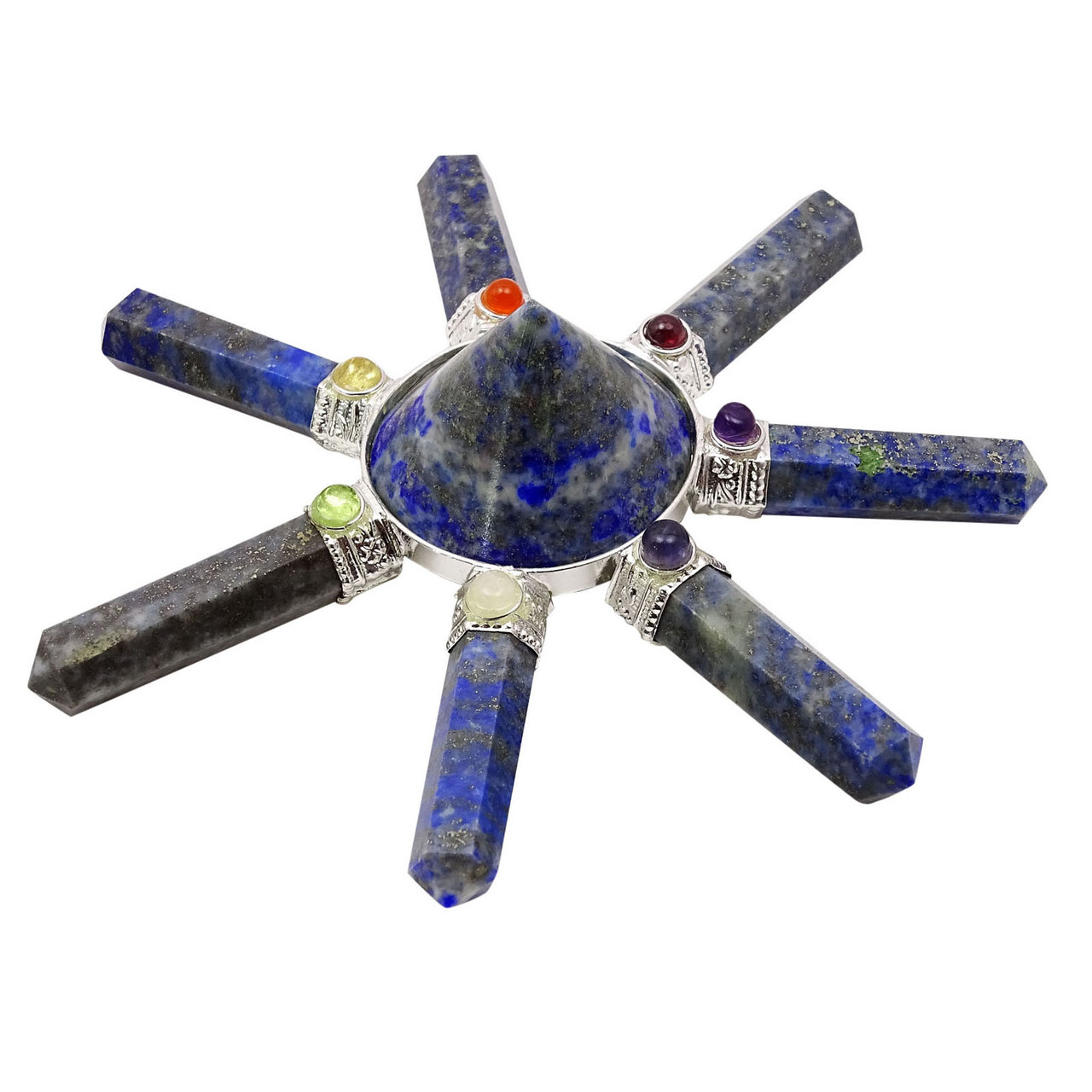 Natural Lapis Lazuli Gemstone 7 Point Pyramid Energy Generator - Grade: Aaa