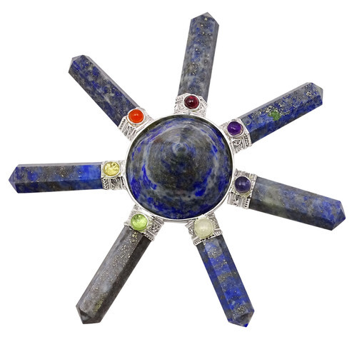 Natural Lapis Lazuli Gemstone 7 Point Pyramid Energy Generator - Grade: Aaa