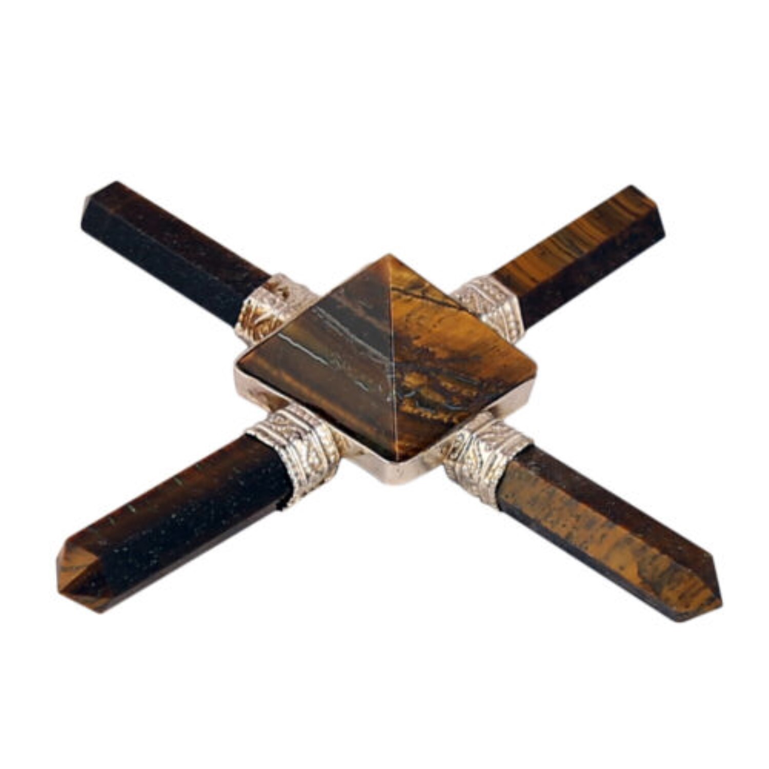 Natural Tiger Eye Gemstone 4 Point Pyramid Energy Generator - A+ Grade Agate, 100g Weight, Free Size , Natural Stone With Yellow Color