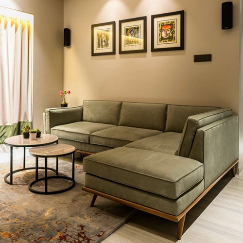 कुल लकड़ी के पैरों के साथ सिंपल एल-शेप सोफा सेट