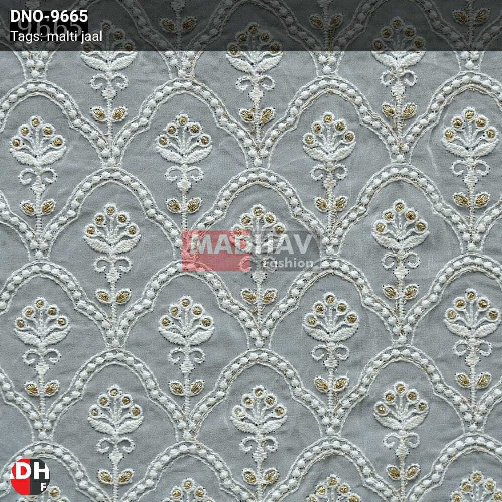All Over With Sequence - Cotton Fabric, 44 Inches Width, White Color | Sherwani And Kurta Embroidery, Sequence, Mirror Work, Cording, Laser
