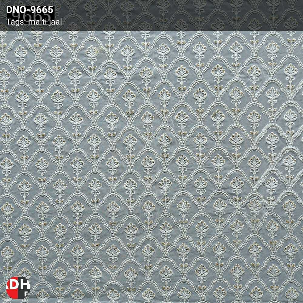 All Over With Sequence - Cotton Fabric, 44 Inches Width, White Color | Sherwani And Kurta Embroidery, Sequence, Mirror Work, Cording, Laser