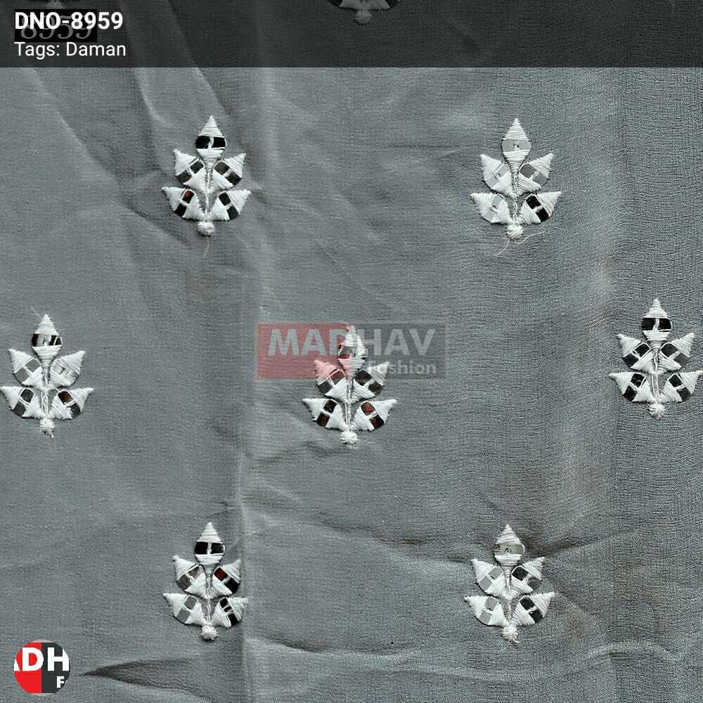 Mirror Work Fabric - 54 Meter Georgette Light In Weight White Color Embroidered & Net Patterns For Elegant Lehenga Choli & Blouse Styles