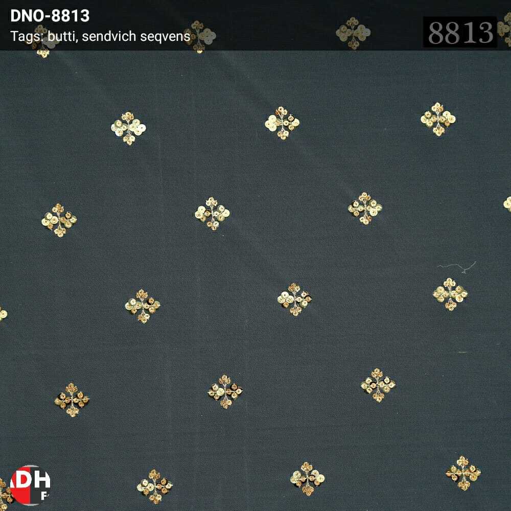 Butti Work - Nett | 44 Meter Width, White Color, Embroidered Design For Sarees, Lehengas, Cholis, Kurtis, Dupattas, And More - Versatile Sequence Embroidery, Time-efficient Craftsmanship