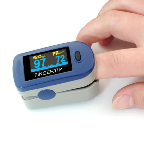 Fingertip Pulse Oximeter - Plastic Material, Lightweight Design, Blue Color | 98% Accuracy, Dual Color OLED Display, 30 Days Battery Life, Ideal for Home and Clinical Use