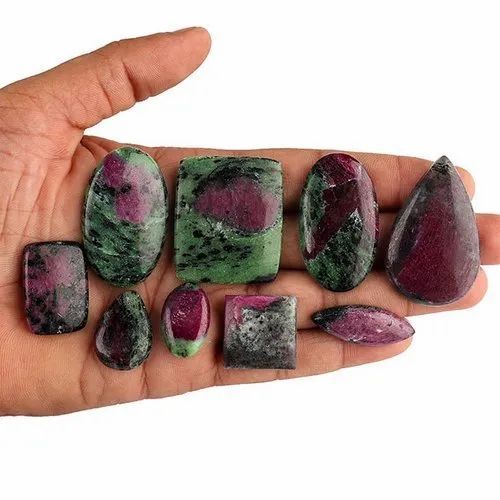 Natural Mix Ruby Zoisite Gemstone Plain Cabochon - Aaa Grade, 10-50mm Size, Mixed Green & Red Color , Natural Ruby Material, 100g Weight