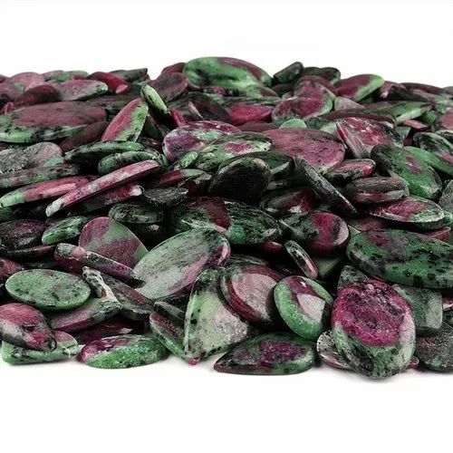 Natural Mix Ruby Zoisite Gemstone Plain Cabochon - Aaa Grade, 10-50mm Size, Mixed Green & Red Color , Natural Ruby Material, 100g Weight