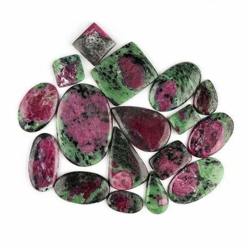 Natural Mix Ruby Zoisite Gemstone Plain Cabochon - Aaa Grade, 10-50mm Size, Mixed Green & Red Color , Natural Ruby Material, 100g Weight