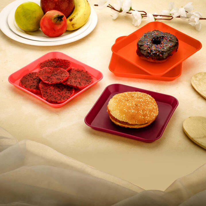 2706 Square Plastic Dinner Plate Set - Pp Plastic, 16x6x16 Cm , Colorful 6-piece Set, Microwave & Dishwasher Safe, Unbreakable, Stackable Design