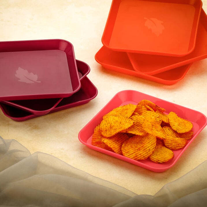 2706 Square Plastic Dinner Plate Set - Pp Plastic, 16x6x16 Cm , Colorful 6-piece Set, Microwave & Dishwasher Safe, Unbreakable, Stackable Design