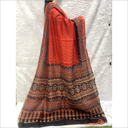 Winter Cotton Ajrakh Handblock Print Saree