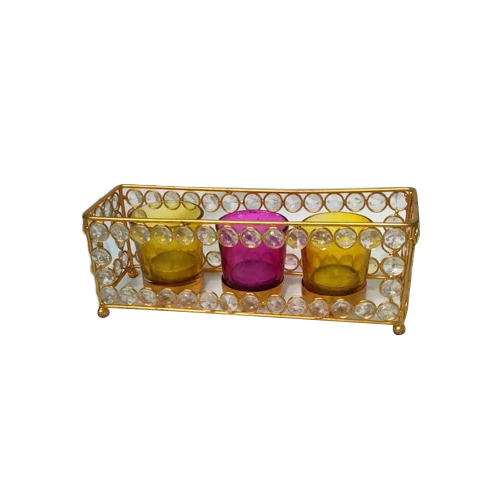 Crystal Tea Light Holder - Polished Crystal and Brass, Modern Arts Style for Elegant Home Decoration