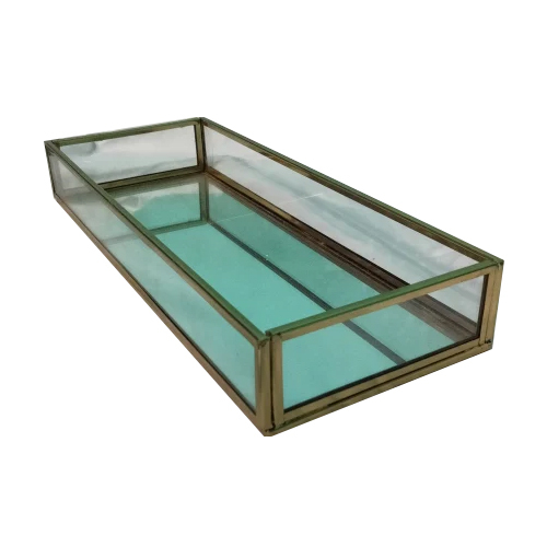 Decorative Jewellery Glass Box - Rectangular Glass, Golden Finish | Multifunctional Keepsake Organizer For Bangle, Bracelet, Necklace, Earring, And Ring
