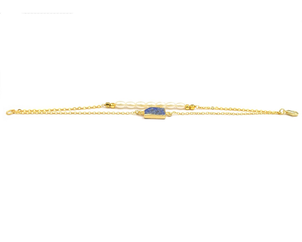 Lapiz Lazuli And Shell Pearl Gemstone Gold Plated Bracelet