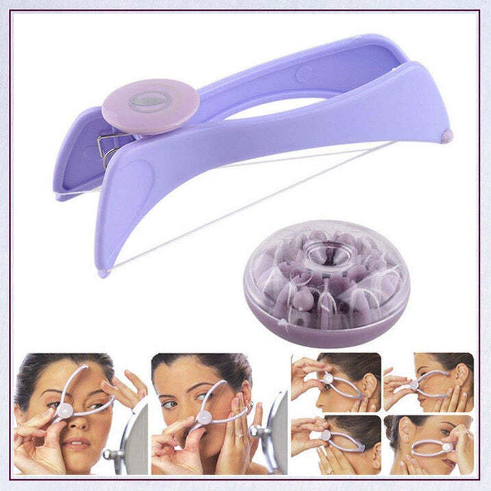 Slique Painless Eyebrow - Threading Manual Tweezer Machine Kit | Compact, One-handed Design, Includes 10 Pre-measured Thread Beads, Mixcolor