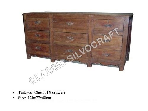 Antique Teak Wood Chest Of Nine Drawers