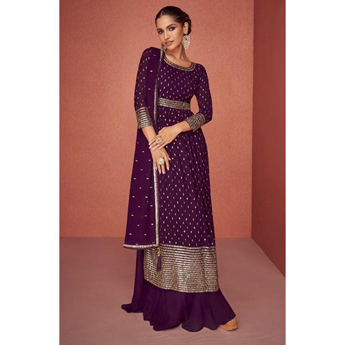 वर्क रेडी टू वियर सूट के साथ वाइन लेडीज़ जॉर्जेट