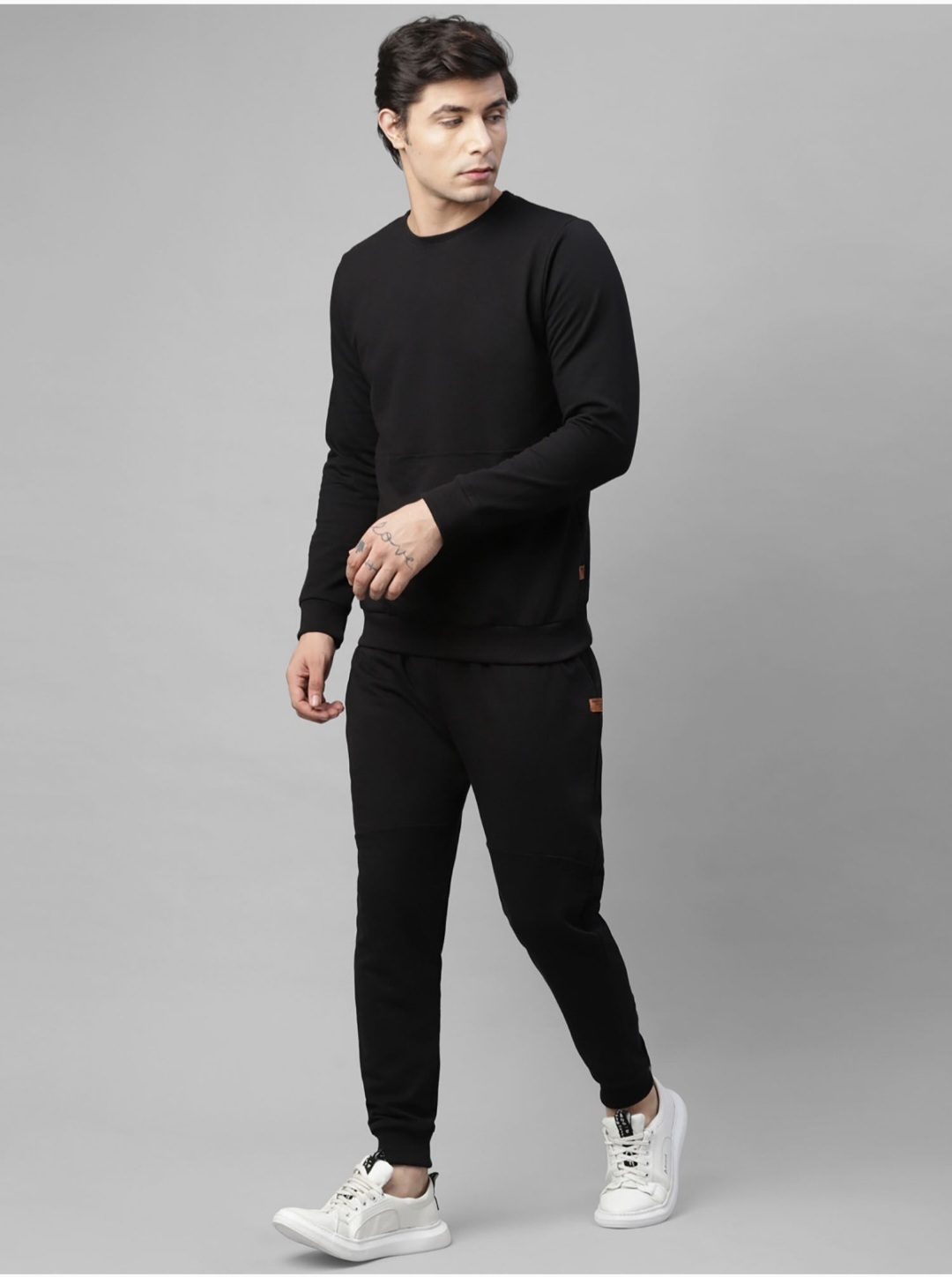 Men's Fleece Tracksuit - 80% Cotton / 20% Polyester, Regular Fit Black | Side Pockets, Anti-wrinkle, Cool Dry, Quick Dry, Breathable