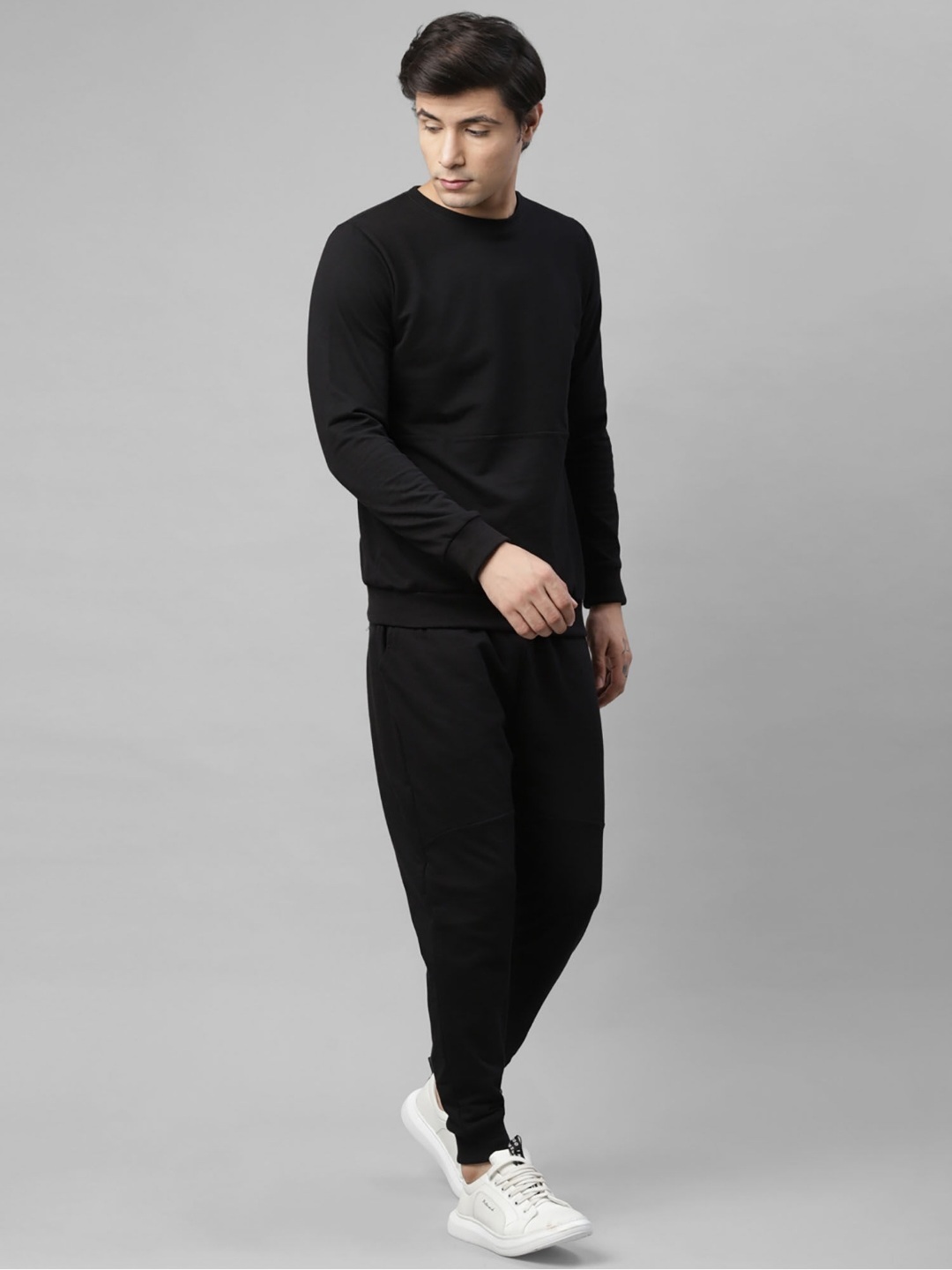 Men's Fleece Tracksuit - 80% Cotton / 20% Polyester, Regular Fit Black | Side Pockets, Anti-wrinkle, Cool Dry, Quick Dry, Breathable
