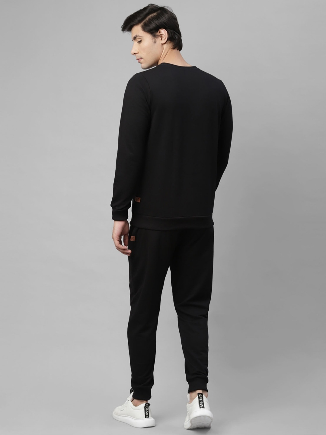 Men's Fleece Tracksuit - 80% Cotton / 20% Polyester, Regular Fit Black | Side Pockets, Anti-wrinkle, Cool Dry, Quick Dry, Breathable