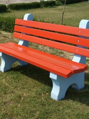 Precast Garden Bench - Steel & Concrete, Modern Blue & Red Finish | Easy to Install, Eco-Friendly, Water Resistant, Folding Design