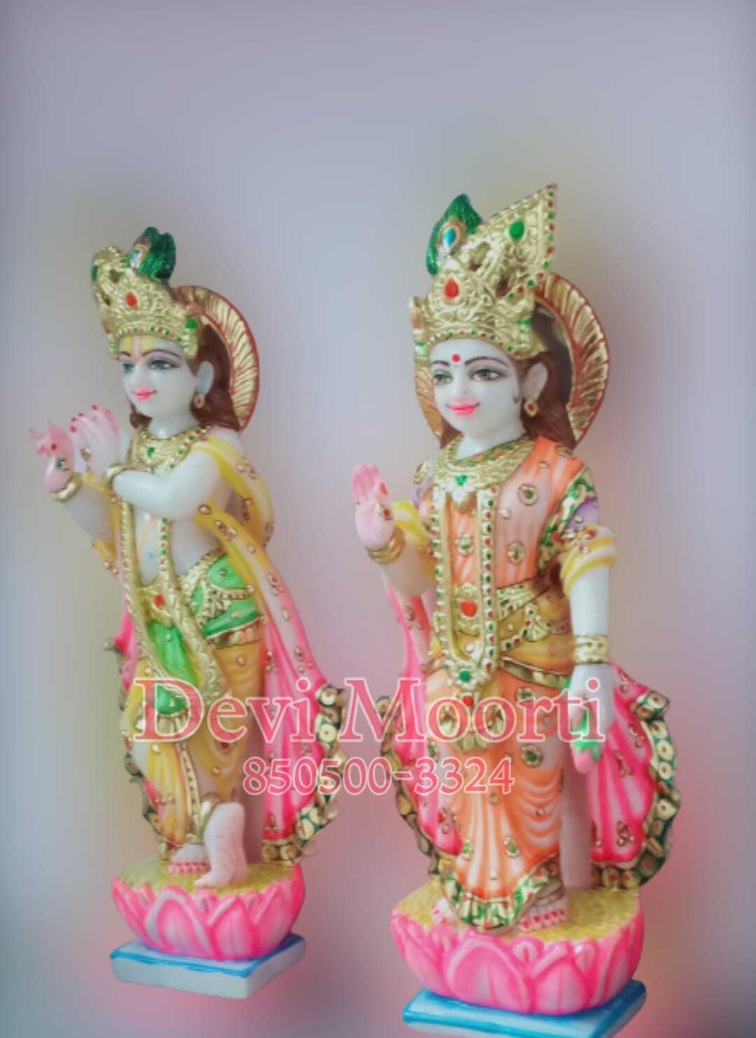 Marble Lotus Radha Krishna Marble Statue - Height: 18 Inch (In)