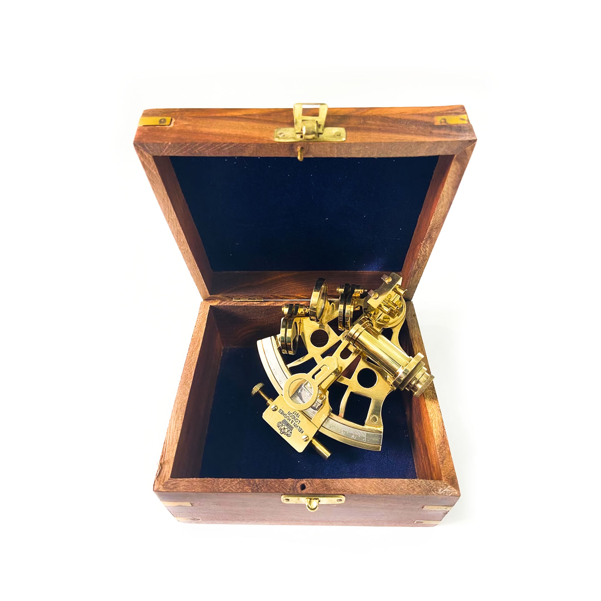 Nautical Brass Sextant - 6 Inch, Golden Polished Handmade Finish With Hardwood Handle And Adjustable Mirrors