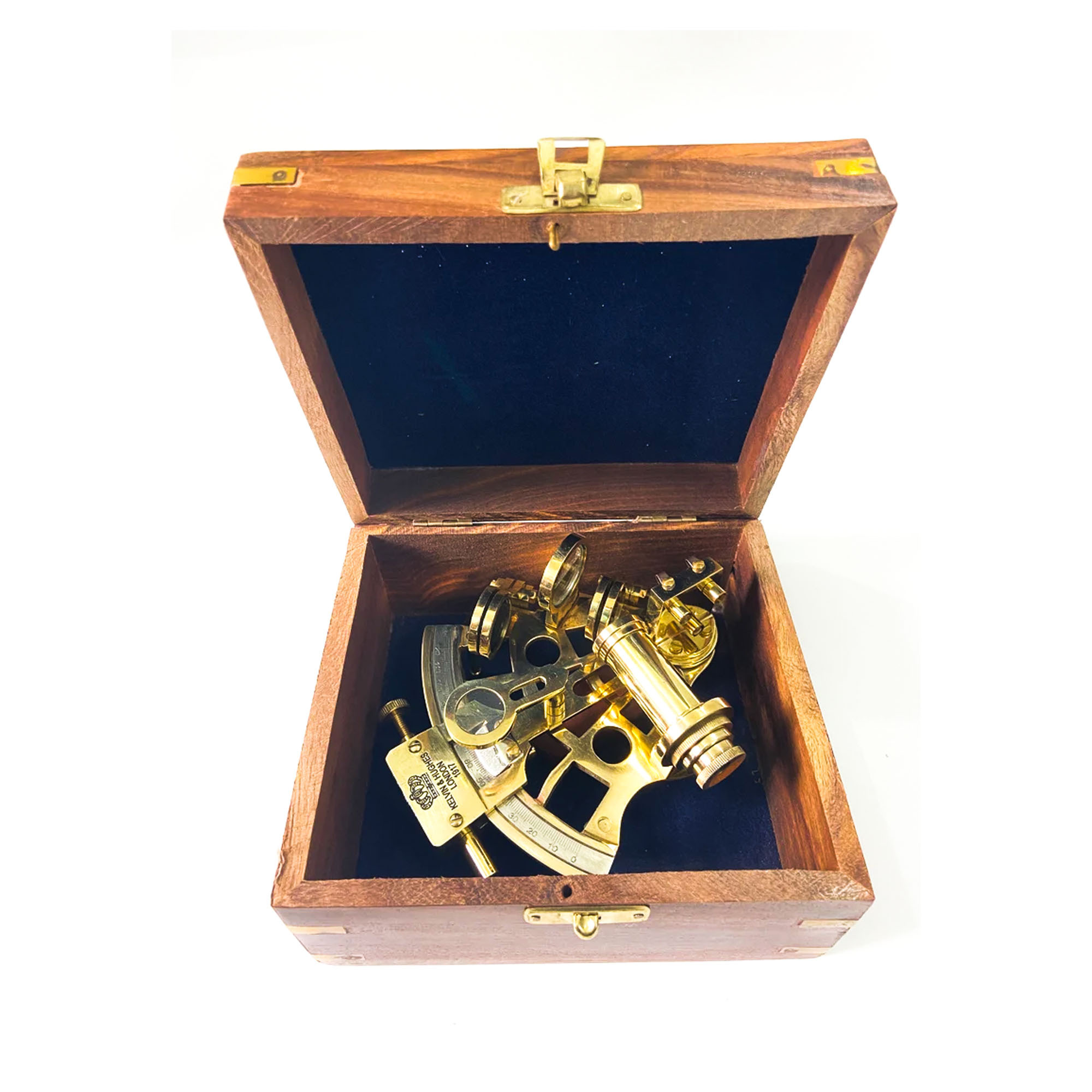 Nautical Brass Sextant - 6 Inch, Golden Polished Handmade Finish With Hardwood Handle And Adjustable Mirrors