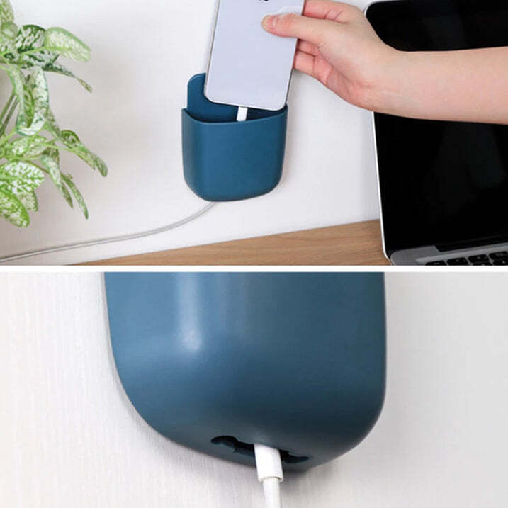 Mobile Port Plug Holder - Plastic, 10x10x18 Cm, Mix Color | Wall Mounted Design, Charging Port, Anti-slip Mat, Multipurpose Storage For Phones